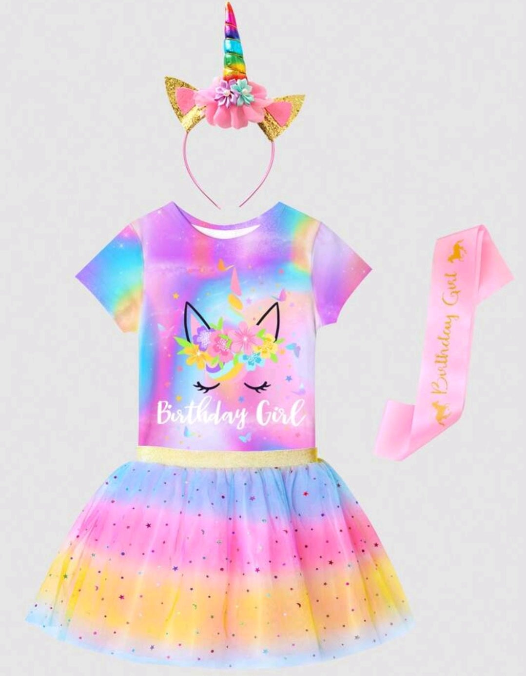 4 PCS Happy Birthday Unicorn Outfit  1001041