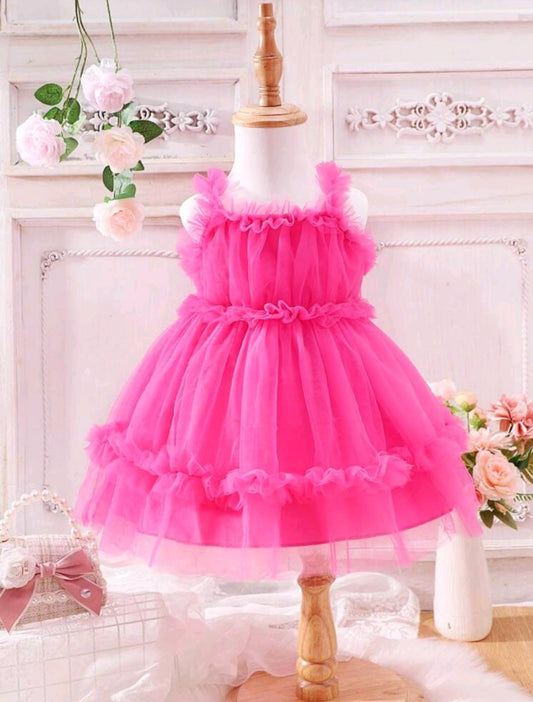 Cerise Pink Ruffle Dress 