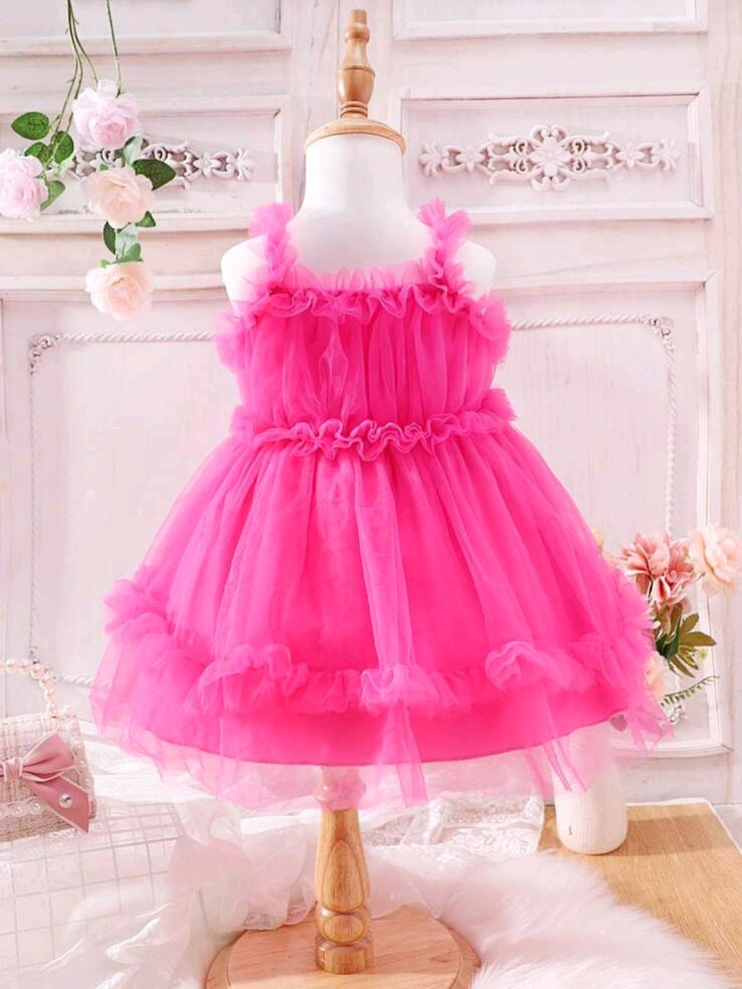 Cerise Pink Ruffle Dress 