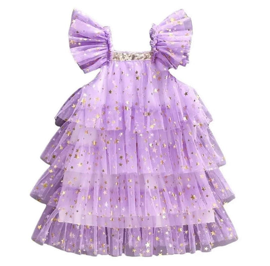 Purple Ruffle Star Tulle Dress 