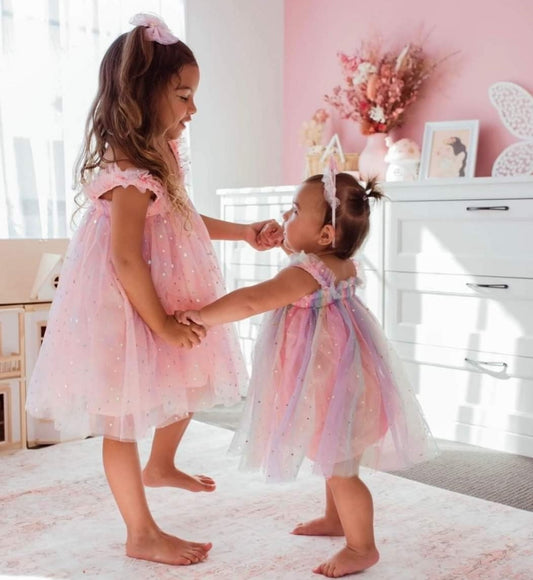 Pink Tulle Dress with Stars and Moons