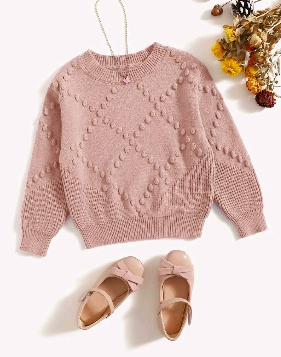 Dusty Pink Popcorn Knit Sweater