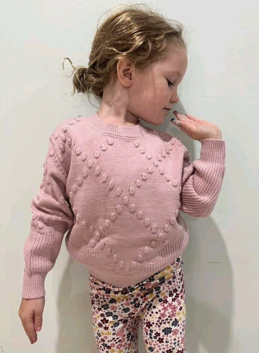 Dusty Pink Popcorn Knit Sweater