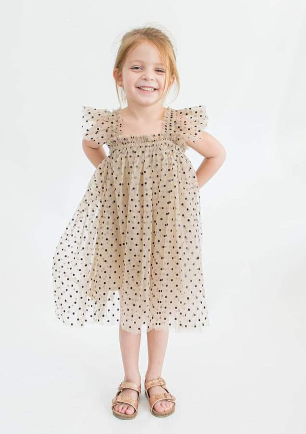 Champagne Polka Lace Butterfly Tulle Dress