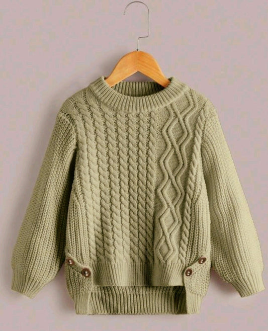 Khaki Cable Knited Crew Neck Sweater, Gender Neutral #10020015