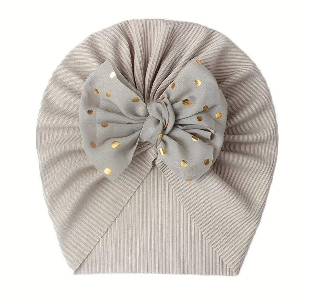 Gray Polka Bowknot Turban 