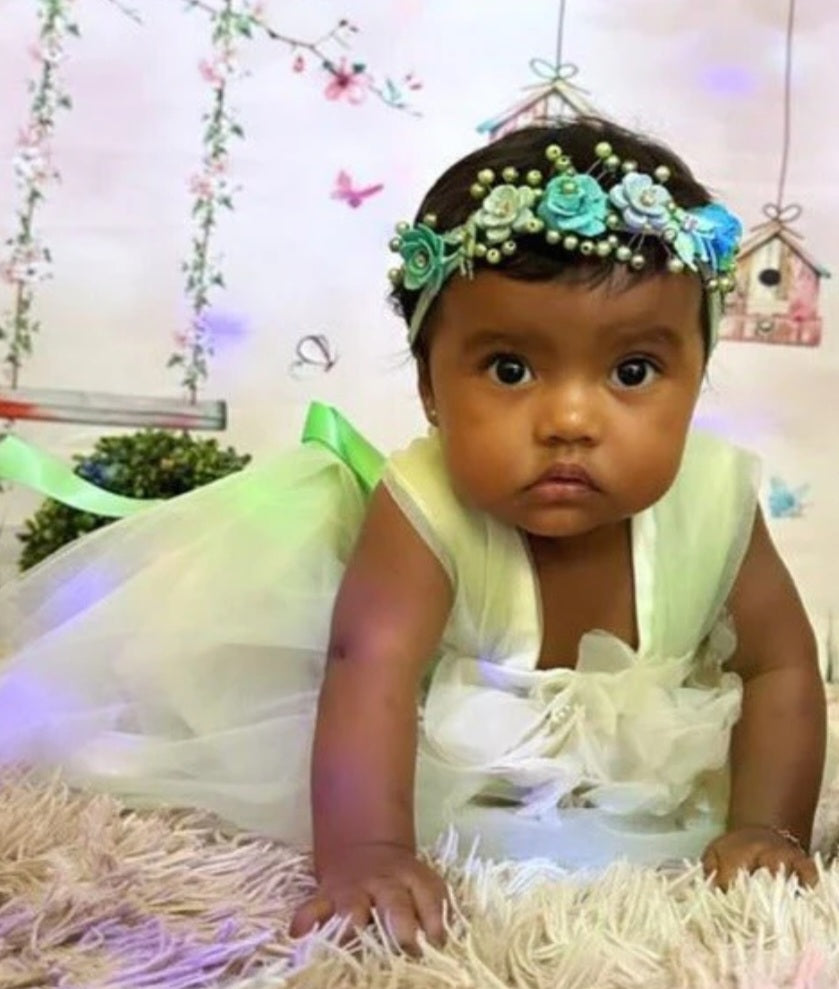 Chai Green Tulle Dress with Floral Detail 1001177