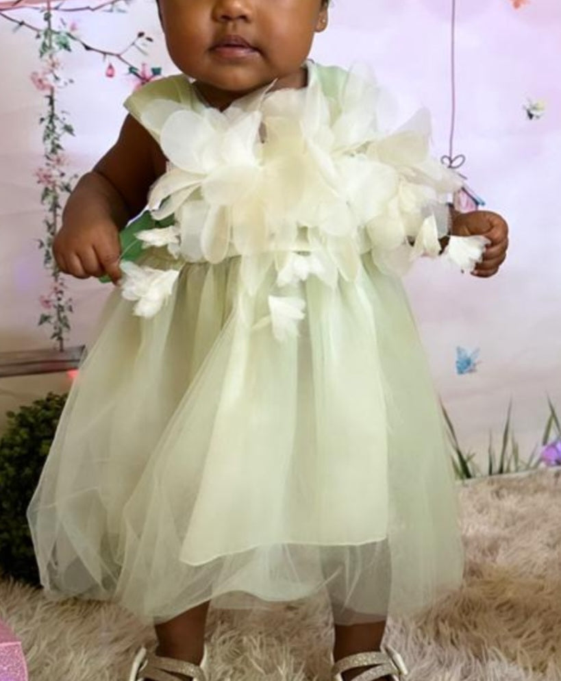 Chai Green Tulle Dress with Floral Detail 1001177