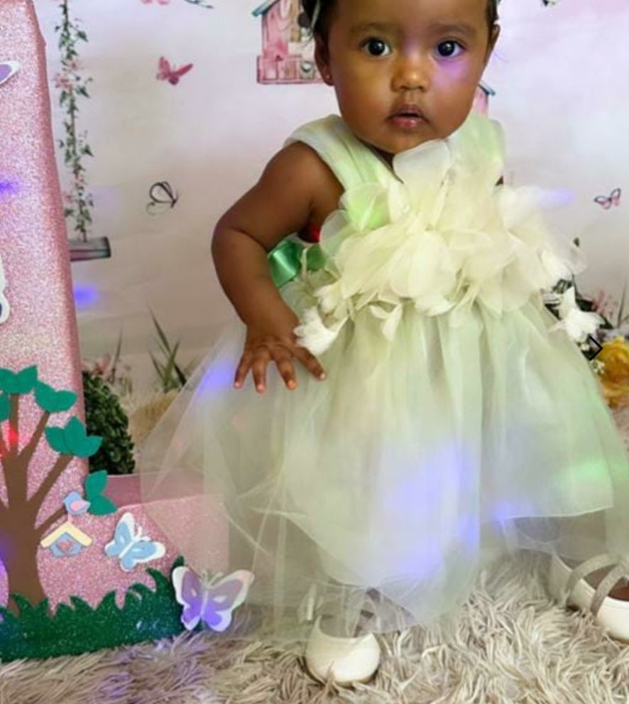 Chai Green Tulle Dress with Floral Detail 1001177