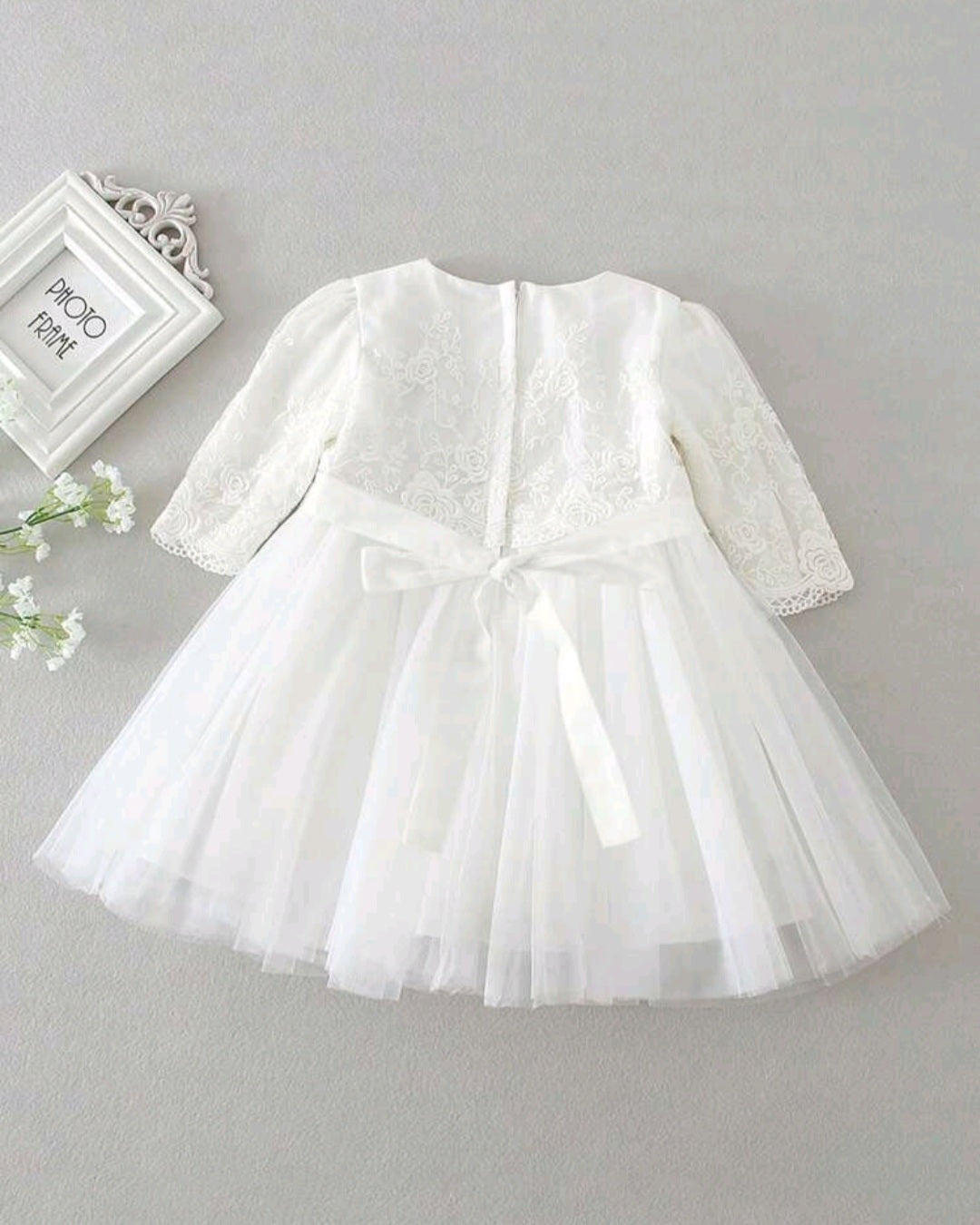 White Lace Bodice Long Sleeve Dress 