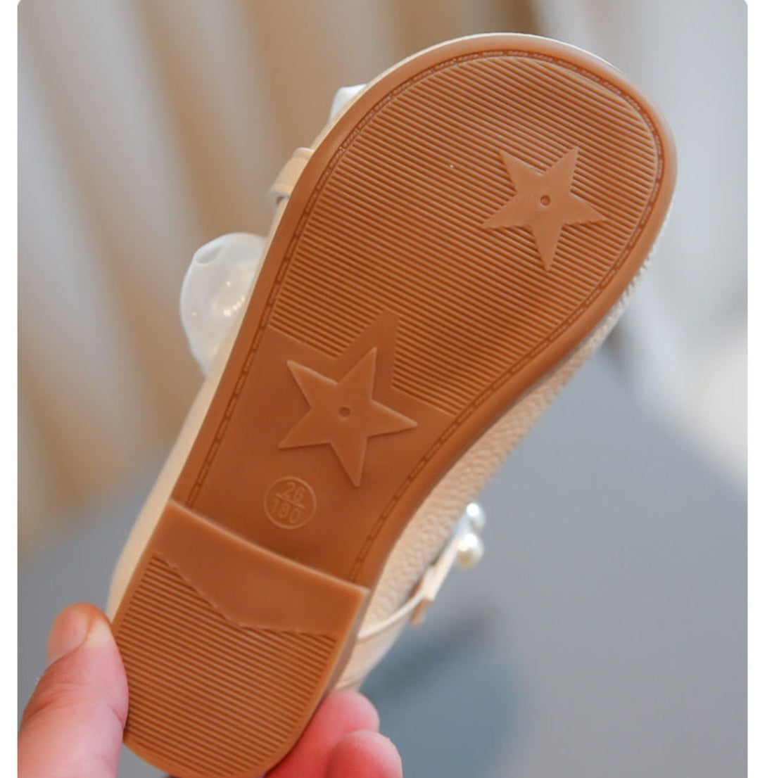 Pearl Bow Girls Party Dance Shoes Cream 300039
