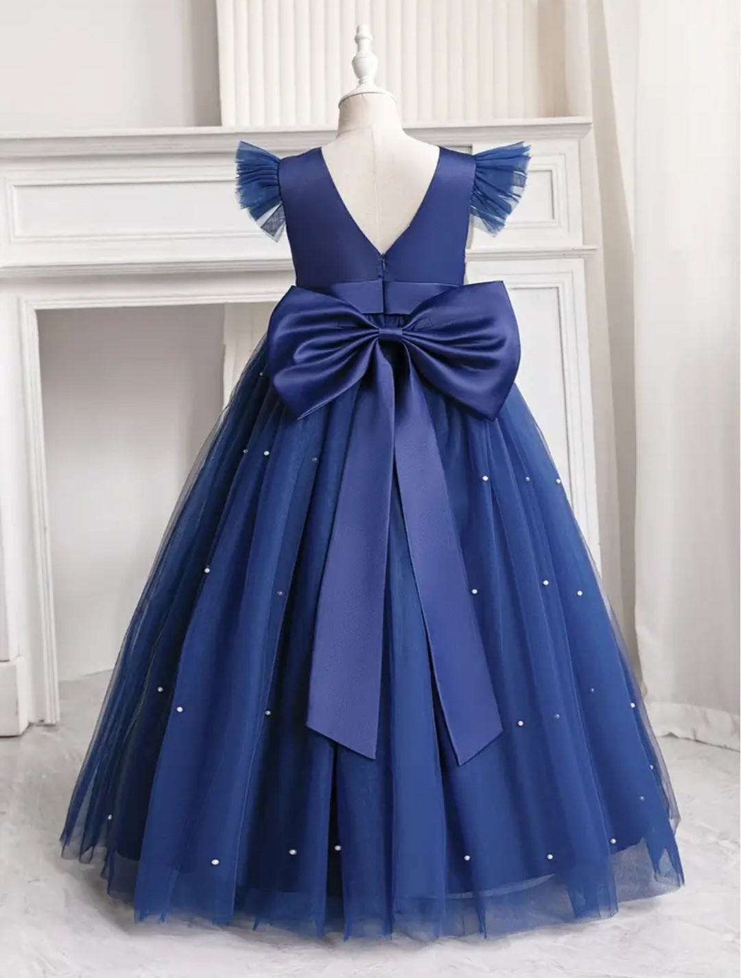 Navy Special Occasions Dress Ball Gown with Pearls 