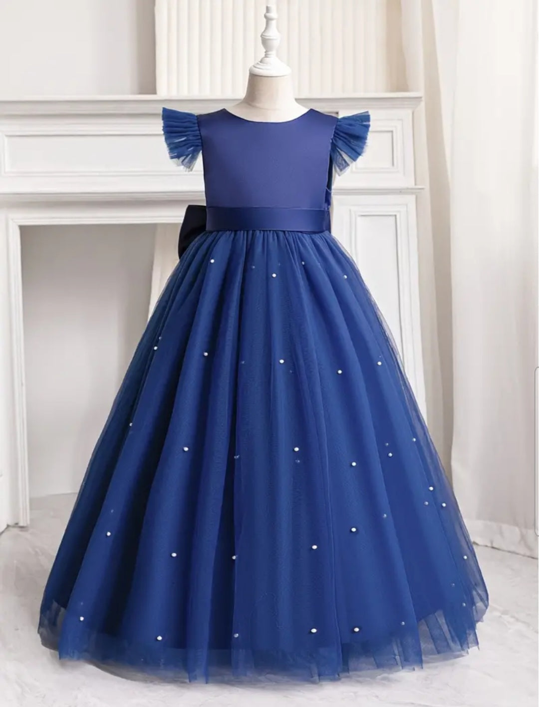 Navy Special Occasions Dress Ball Gown with Pearls 