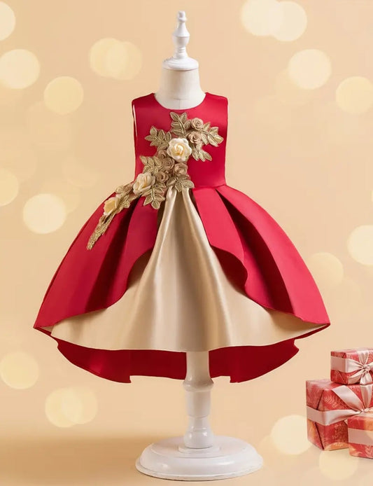 Maroon And Gold Embroidered Special Occasions Ball Gown