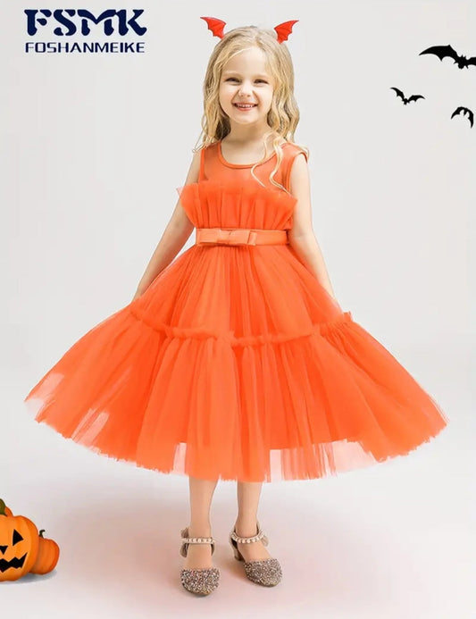 Orange Ruffle Special Occasions Dress 