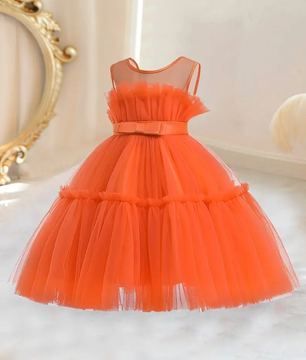 Orange Ruffle Special Occasions Dress 
