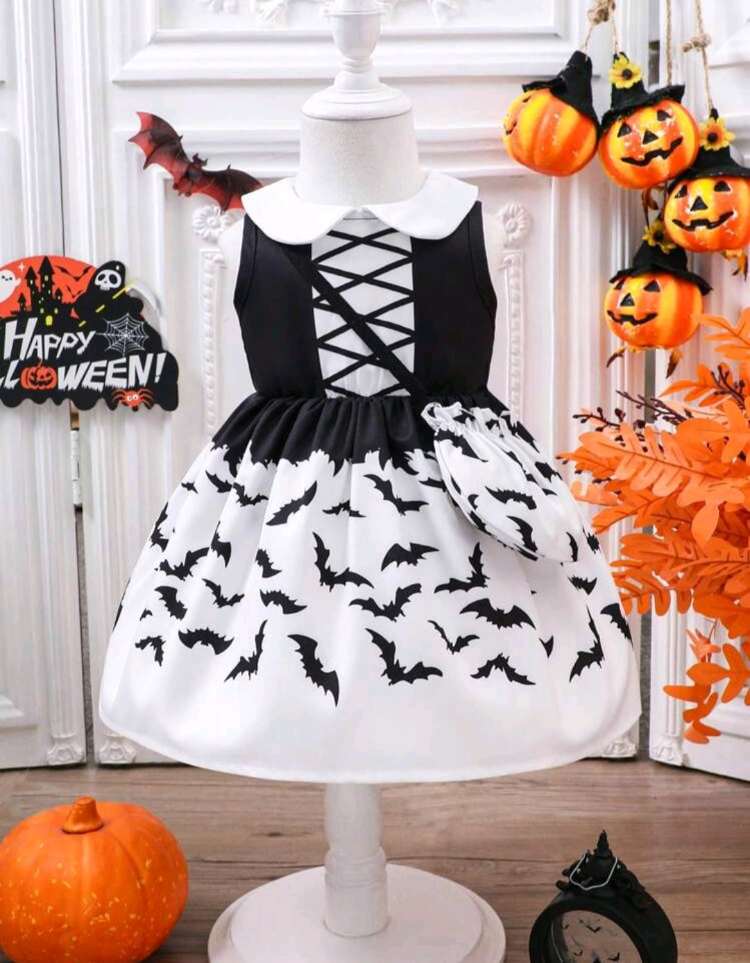 Halloween Black and White Dress with Bag 1000989