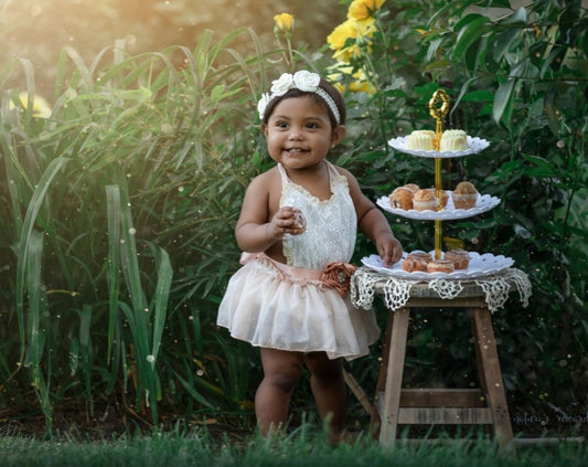 Lace Ruffle Romper with Floral Belt/Headband