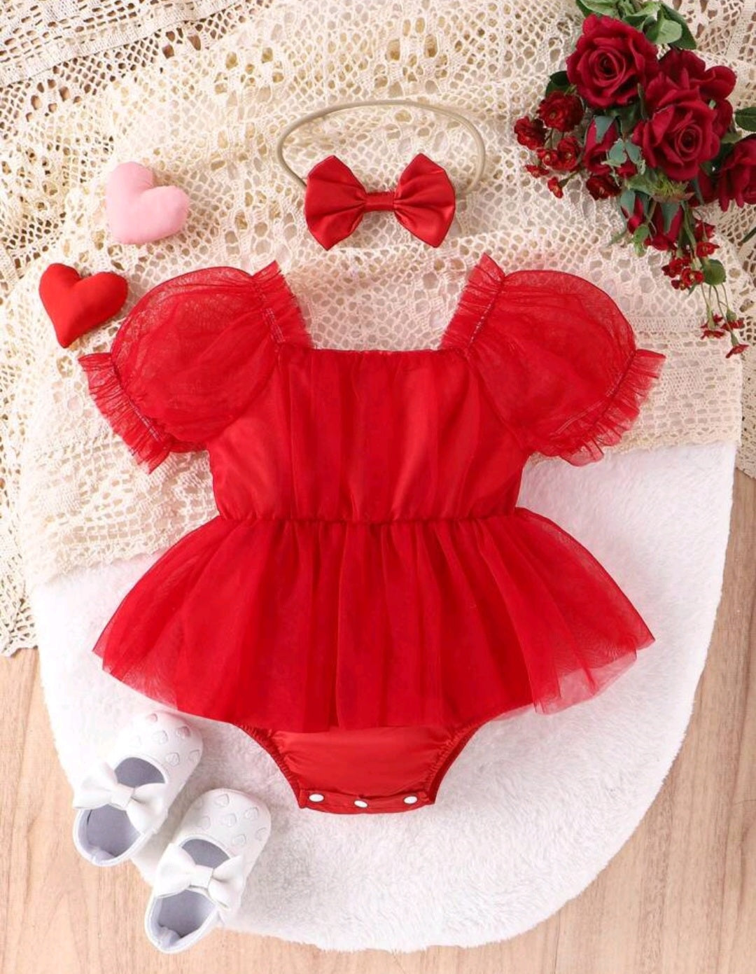 Red Balloon Sleeve Romper and Headband 1000722