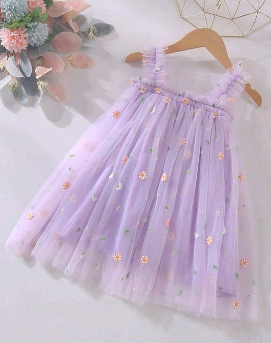 Floral Embroidered Purple Tulle Dress 