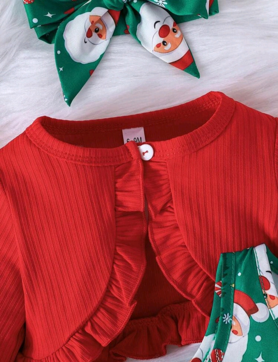 3PSC Christmas Outfit Dress, Headband and Long Sleeve Ruffle Top