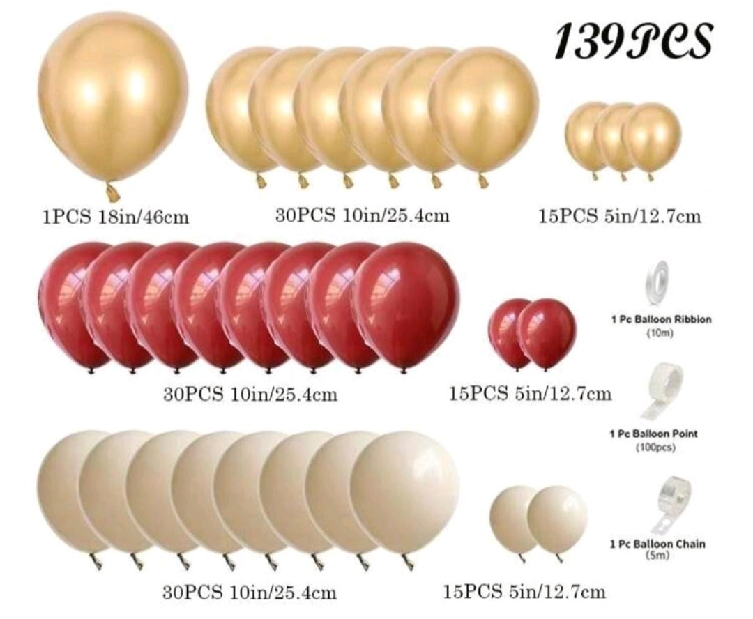 139PCS Maroon and Gold Balloon Set 