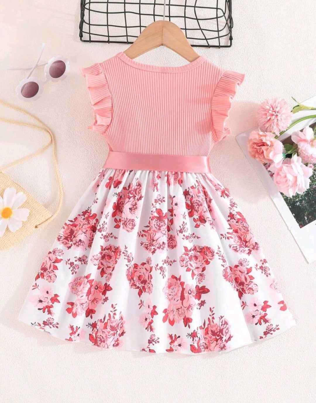 Pink Floral Dress and Belt 1000911
