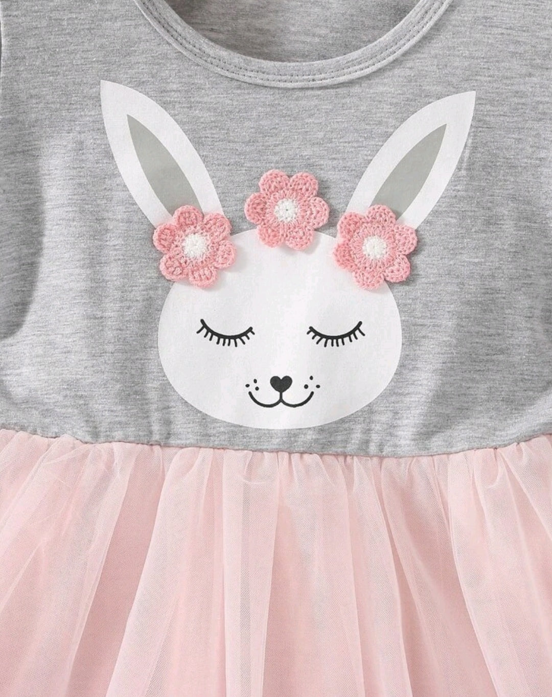 Peachy Pink Bunny Dress with Crochet Flowers