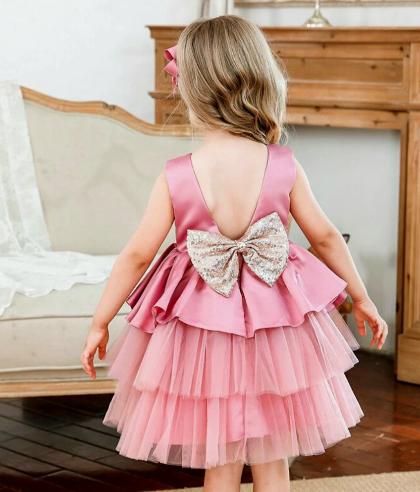 Dusty Pink Formal Dress with Sequins Bow (Extra Puffy)