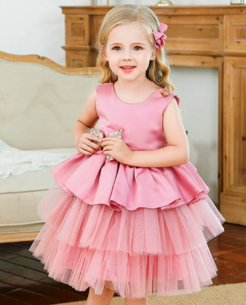 Dusty Pink Formal Dress with Sequins Bow (Extra Puffy #1000993