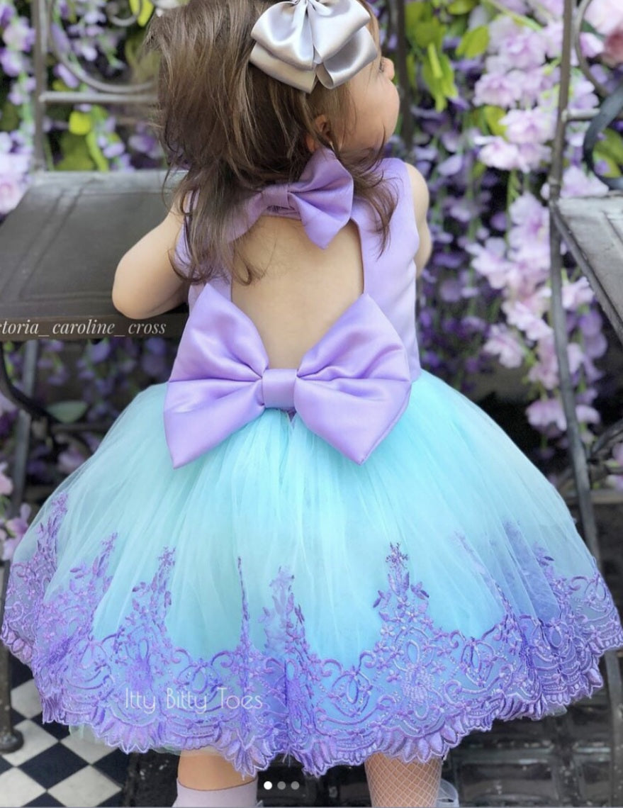 Purple Lace Dress With Bow Detail 1001009