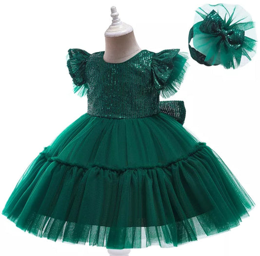 Forest Green Special Occasions Dress and Headband