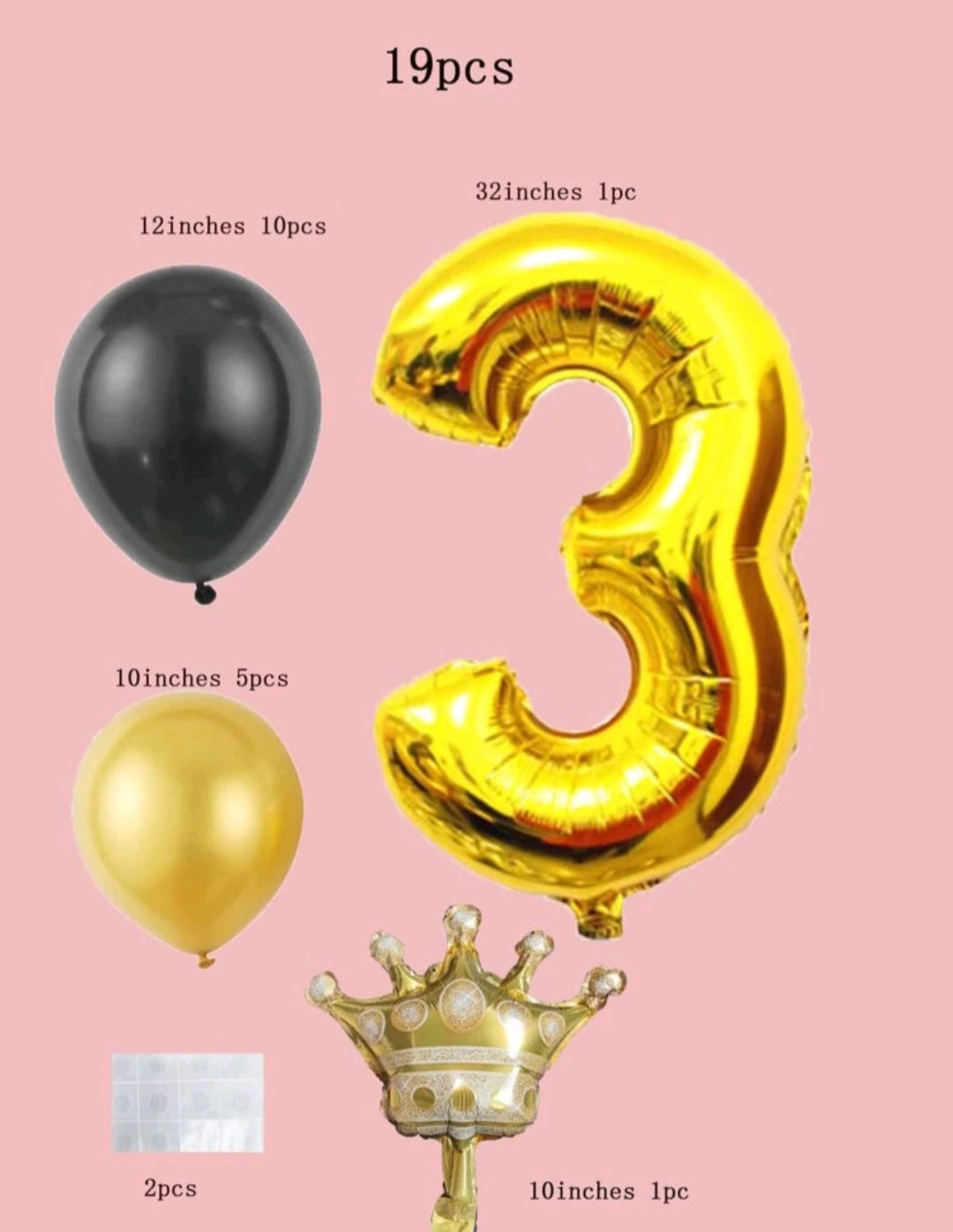 19PSC Black and Gold Balloon Set