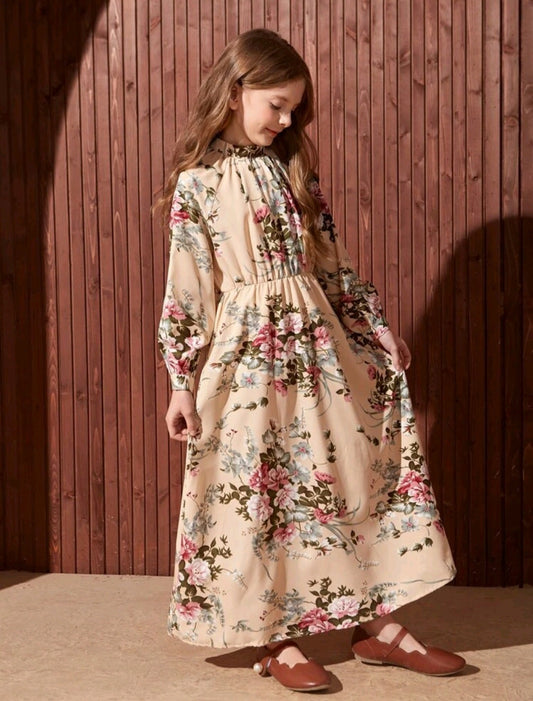 Peachy Pink Long Floral Dress #70002