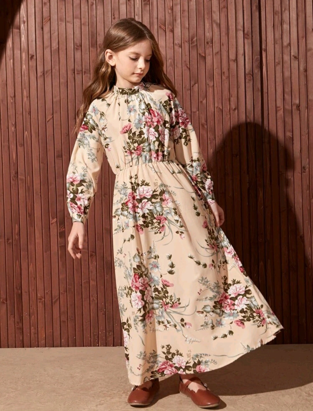 Peachy Pink Long Floral Dress #70002