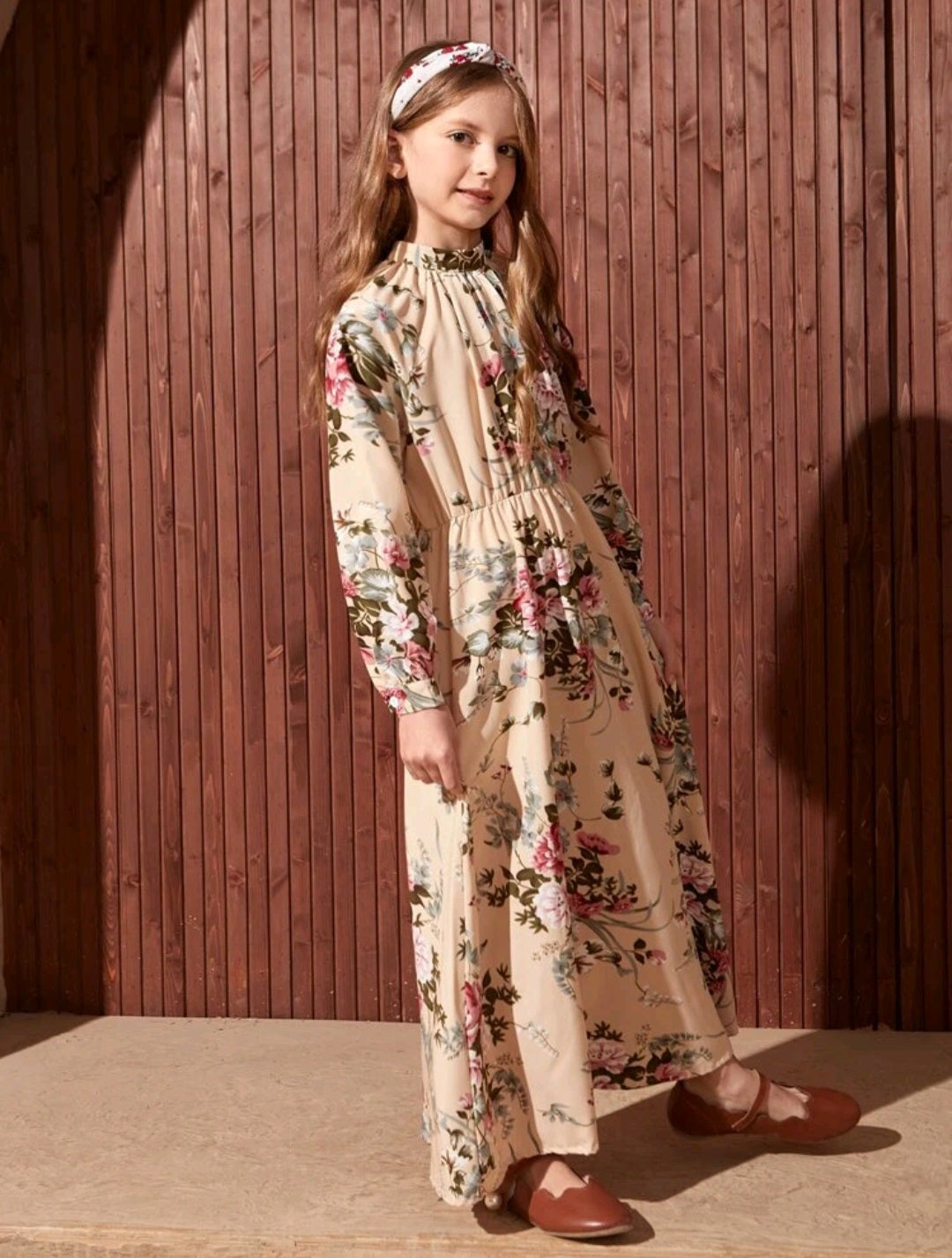 Peachy Pink Long Floral Dress #70002