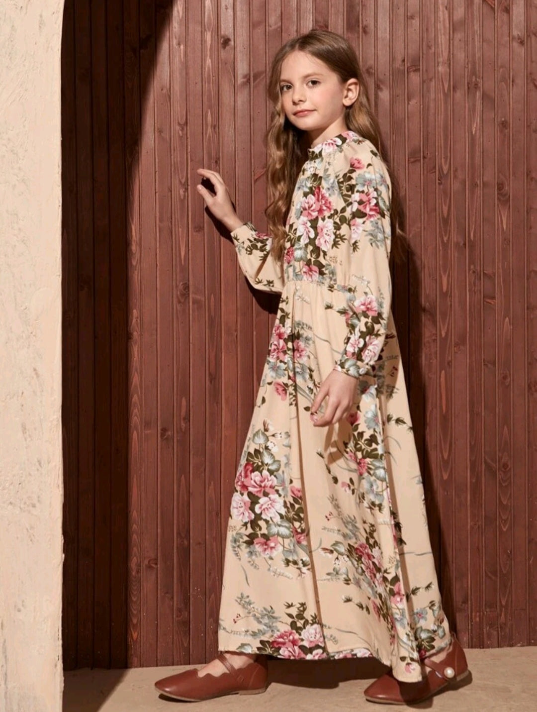 Peachy Pink Long Floral Dress #70002