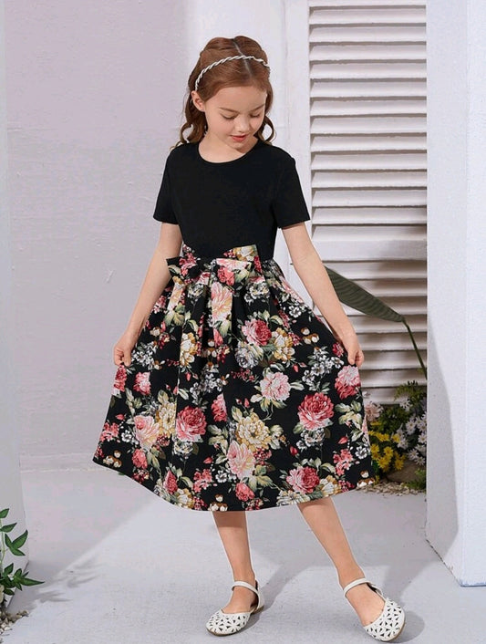 Black Floral Dress (Mommy and Me/ Sibling Outfit) Older Girls