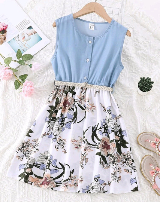 Floral Dress White Denim #700017