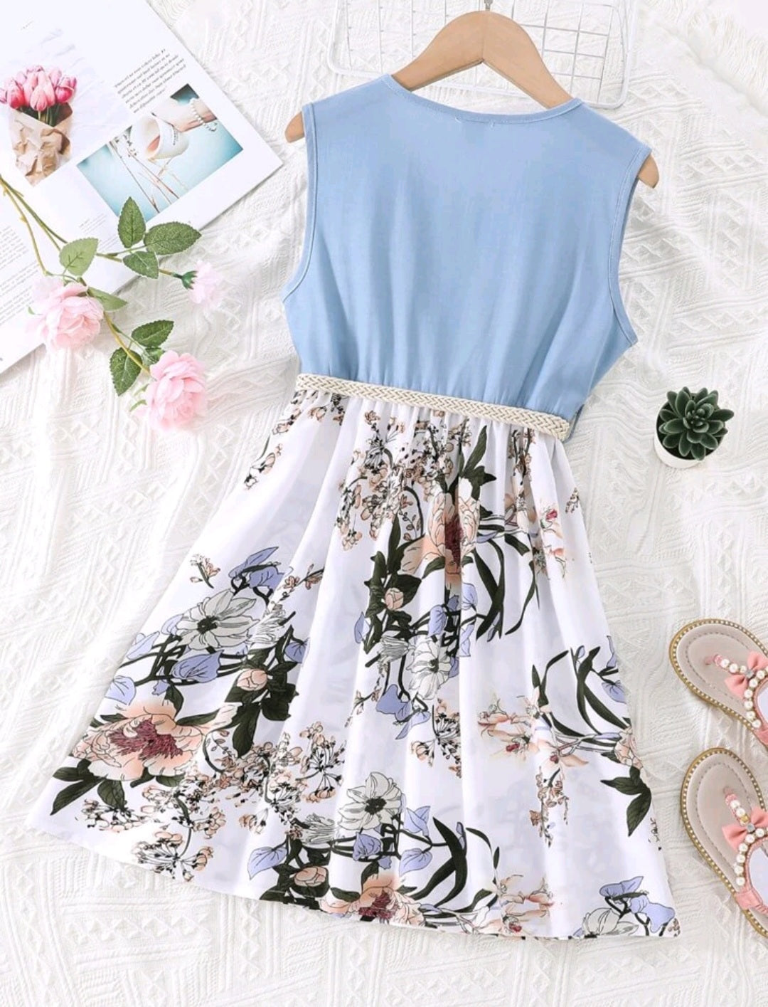 Floral Dress White Denim #700017