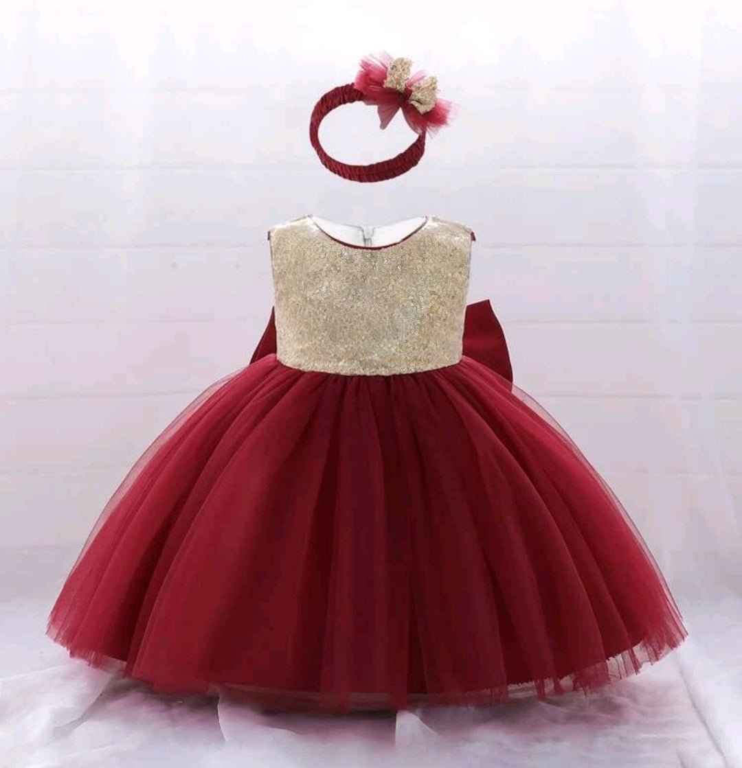 Gold / Maroon Special Occasions Dress with Headband  100031