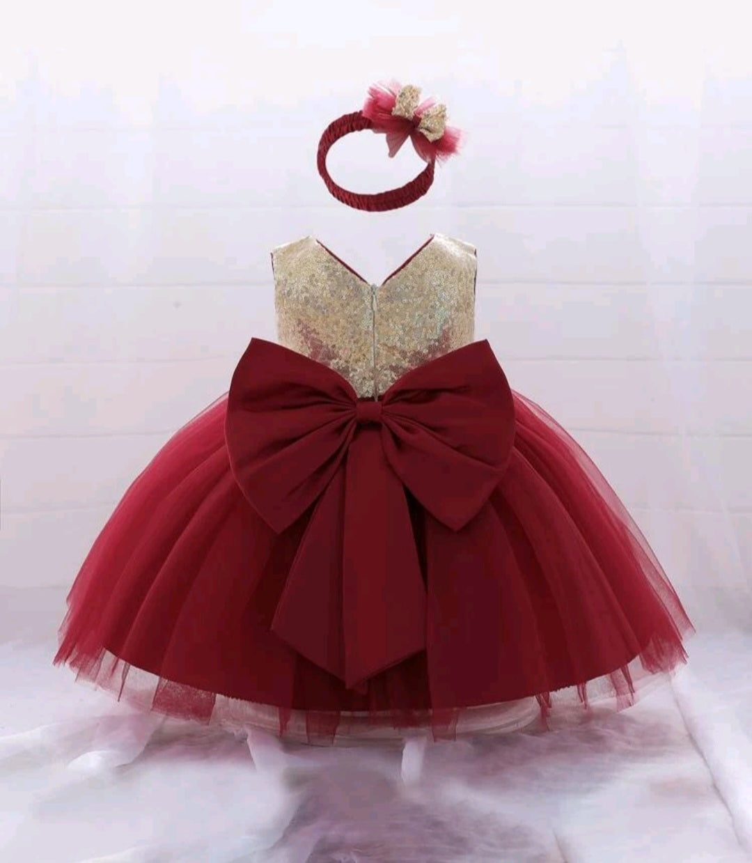 Gold / Maroon Special Occasions Dress with Headband  100031