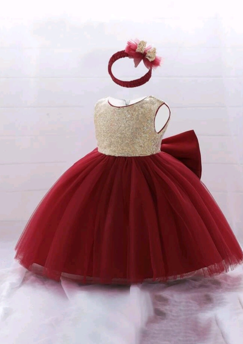 Gold / Maroon Special Occasions Dress with Headband  100031