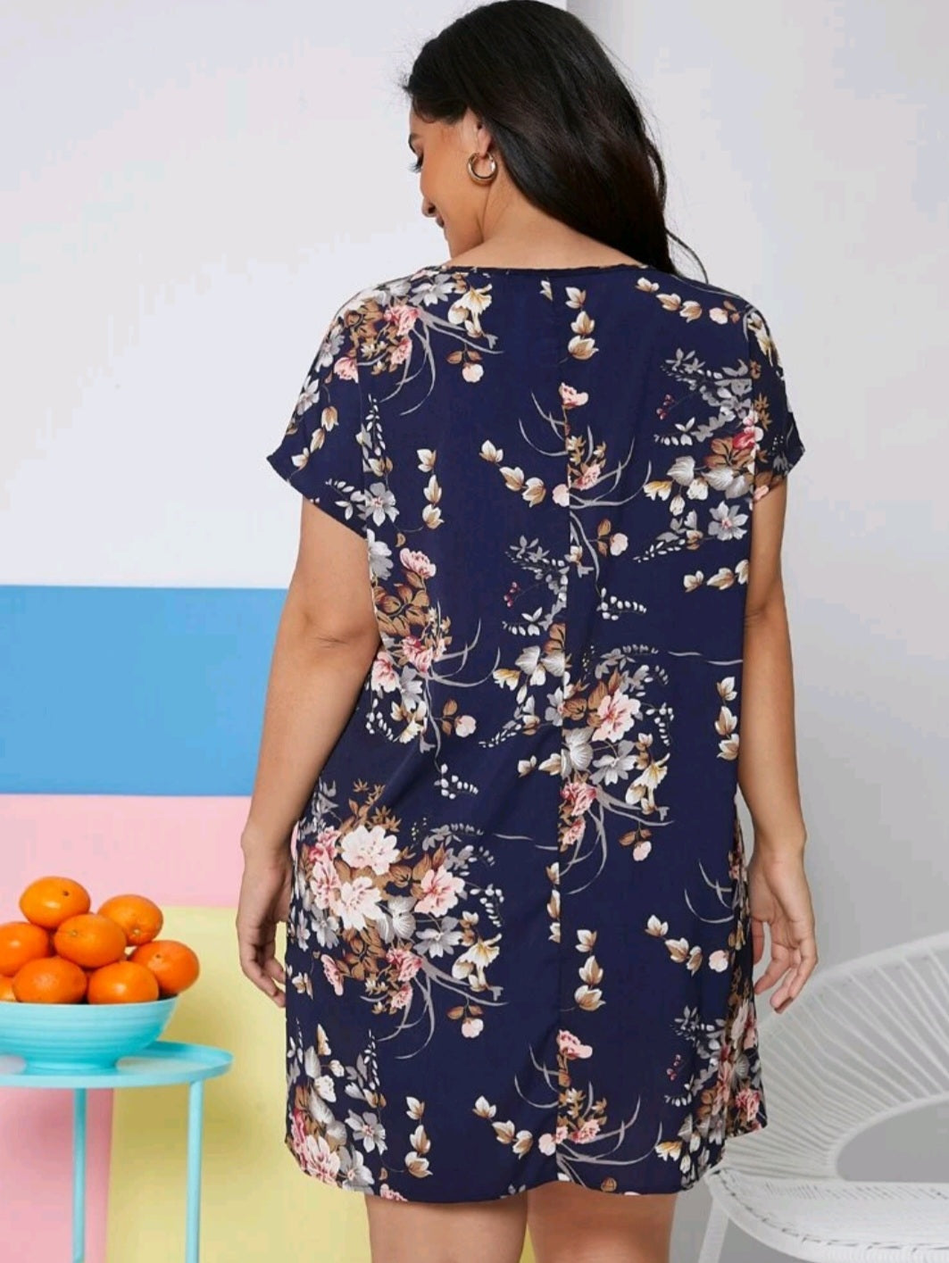 Navy Floral Ladies Dress V-Neck #700021