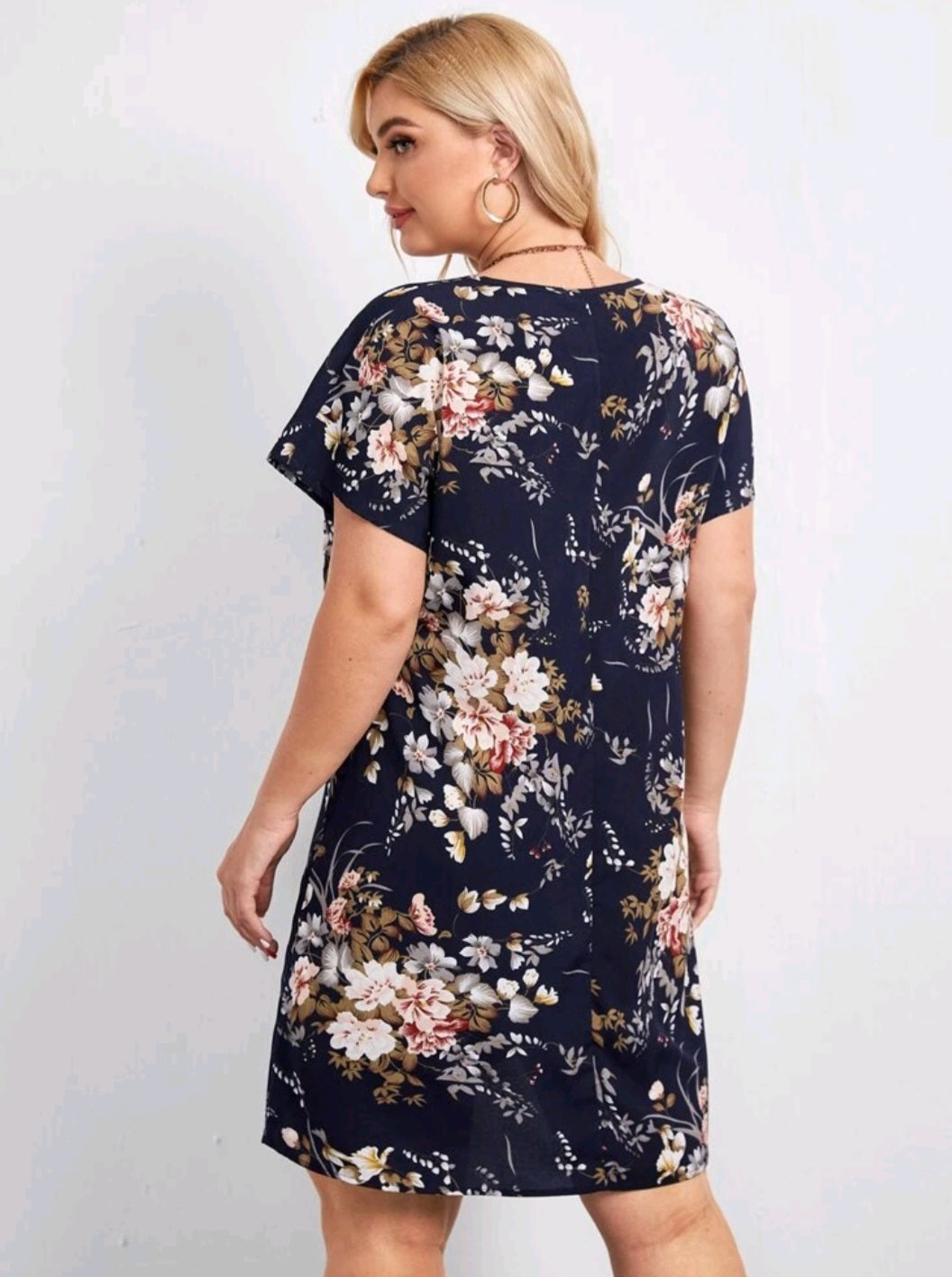 Navy Floral Dress Ladies Crewnek #700023