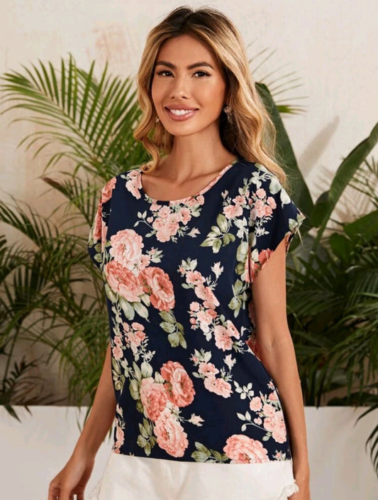 Navy Floral Top Ladies #700024