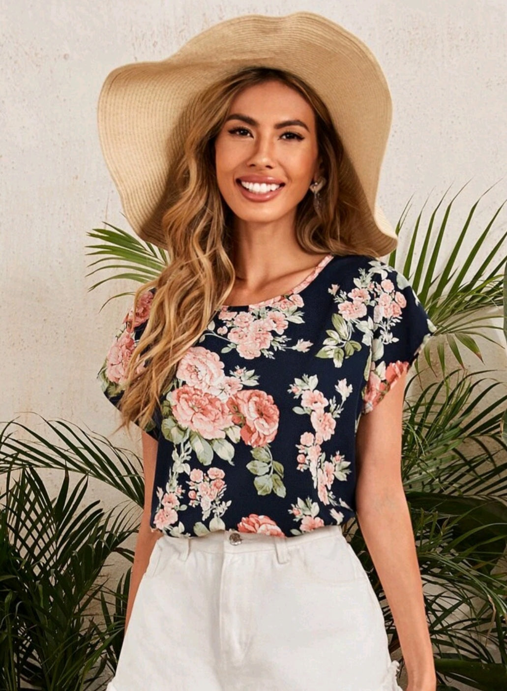 Navy Floral Top Ladies #700024