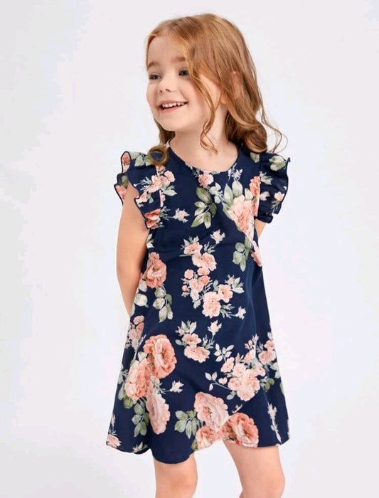 Navy Floral Dress Yonger Girls (Available in Toddlers, Order Girls…