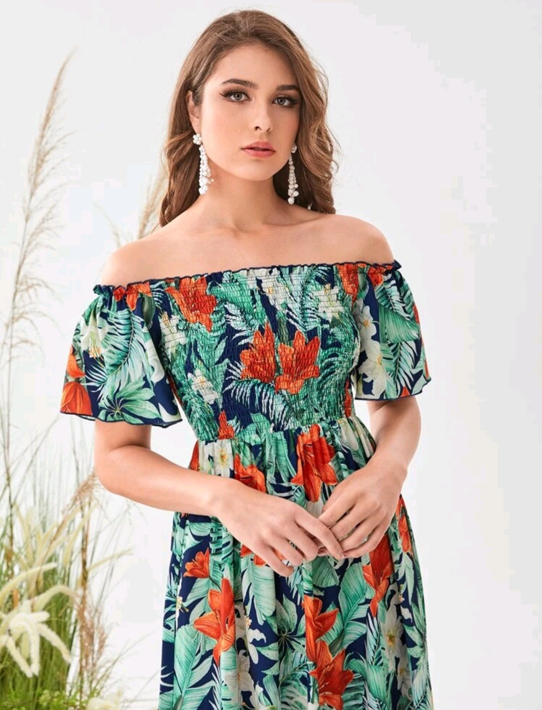 Tropical Frill Dress On or Off The Sholders #700047