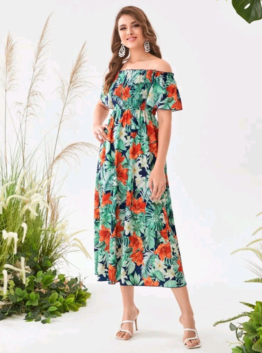 Tropical Frill Dress On or Off The Sholders #700047